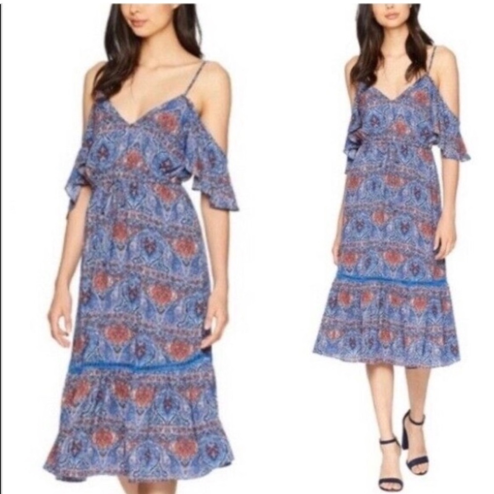 Jack by BB Dakota Midi Dress Boho Cottagecore Ruffles L 10-12